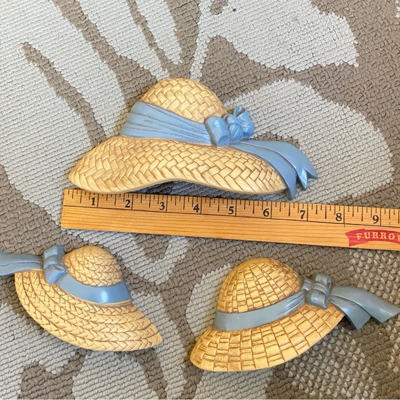 BURWOOD Vintage Straw Hats with Ribbons Wall Hanging 1980's MADE IN USA Set of 3 - Picture 3 of 10